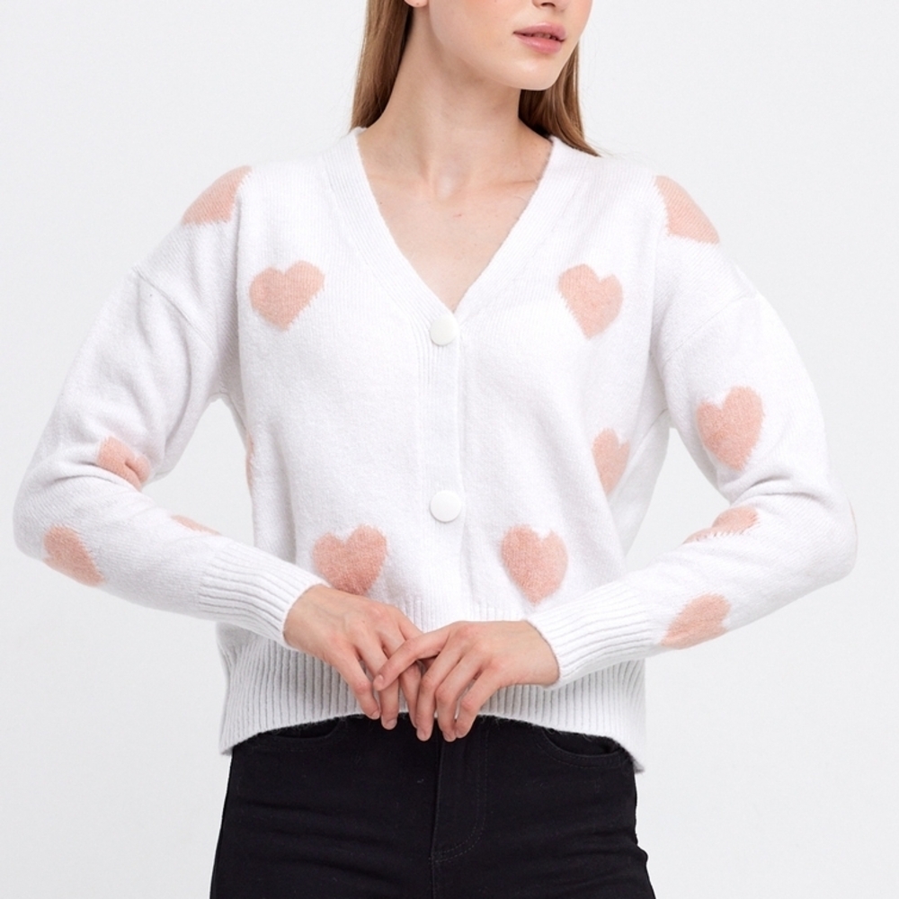 Pink Heart Crop Cardigan OS Med-Large - Picture 4 of 8